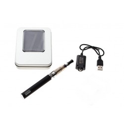 Cigarro Electrónico-Negro-EGO Kit 1100 mah-Pantalla LCD-1.6ml CE4 Atomizer-Cargador USB-Caja Metálica