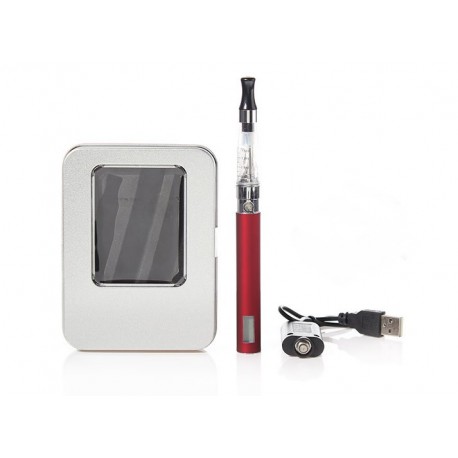 Cigarro Electrónico-Rojo-EGO Kit 1100 mah-Pantalla LCD-1.6ml CE4 Atomizer-Cargador USB-Caja Metálica