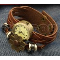 Reloj Pulsera - Casual - Correa de Cuero - Estilo Punk Retro - Pendiente Flor