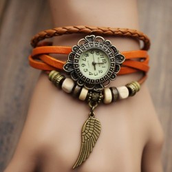 Reloj de Pulsera - Estilo Vintage - Correa 100% cuero - Pendiente Ala